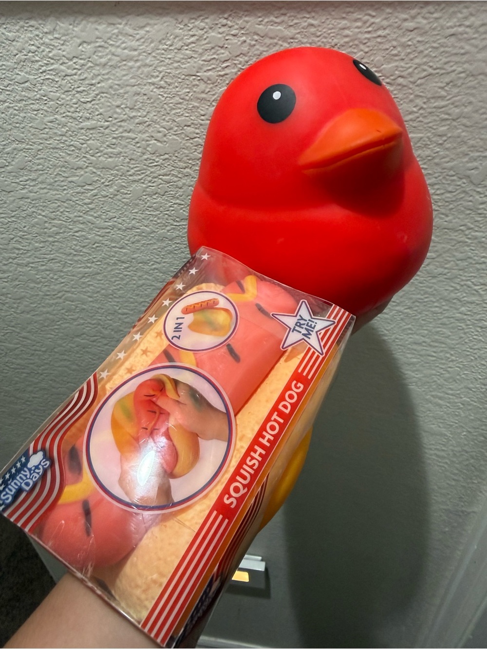 Bundle of 2 Sunny Days Squishy. Hot Dog 2-in-1 Toy & Duck Fidget. 4th of July